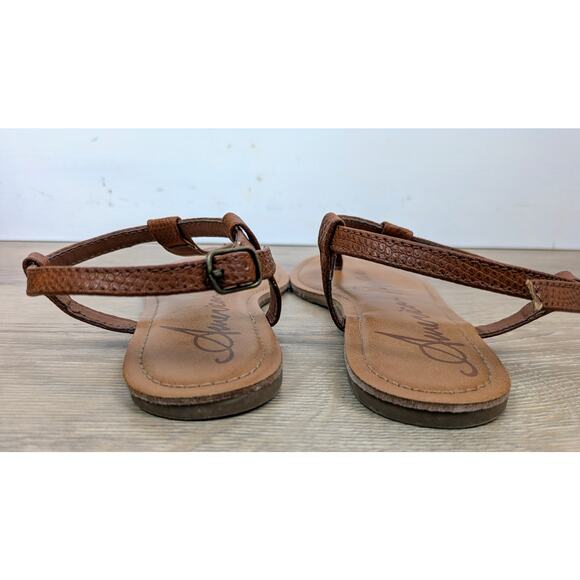 American Rag Krista Thong Sandals Size 7.5 T-Strap Slingback Brown Cognac Simple - Picture 7 of 11